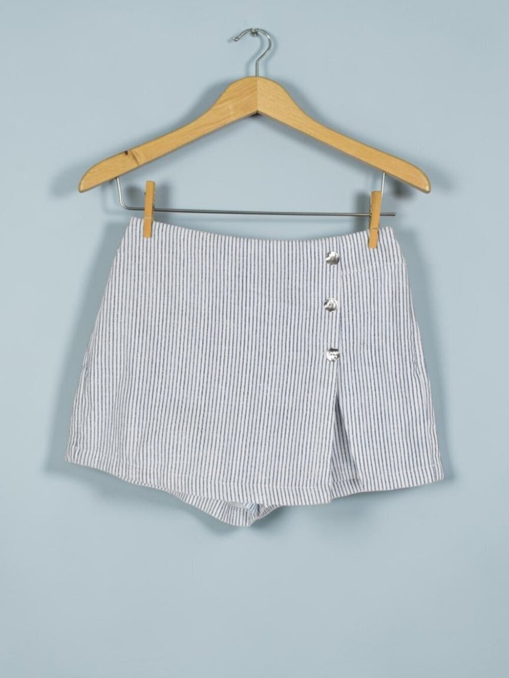 ZARA STRIPED BLUE METALLIC HIGH-WAISTED SKORT